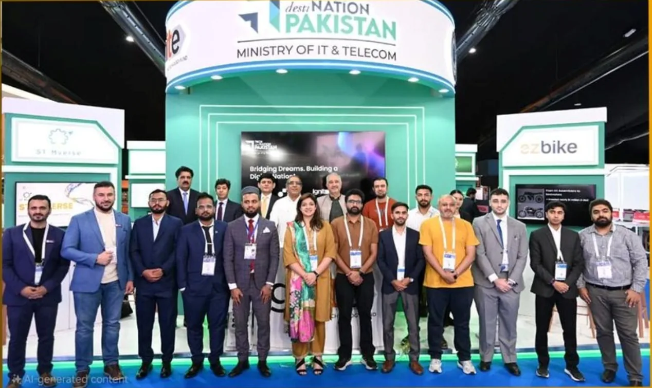 The Pakistan delegation of founders standing together at the Pakistan Pavilion, Expand North Star 2025 in Dubai